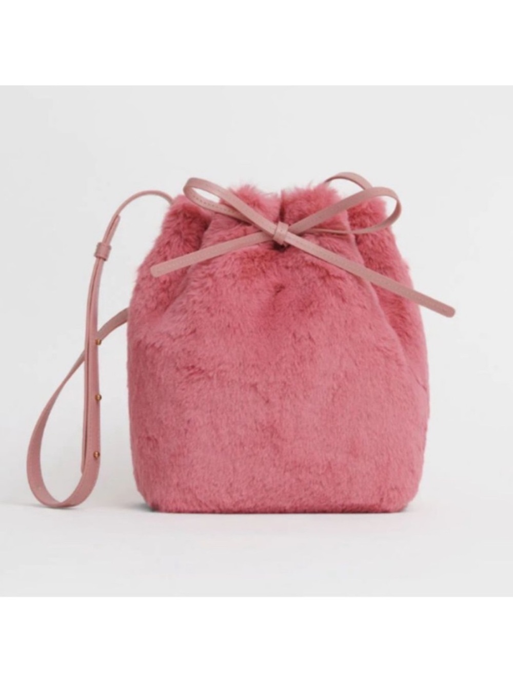 Mansur Gavriel Pink Faux Fur Drawstring Bucket Bag